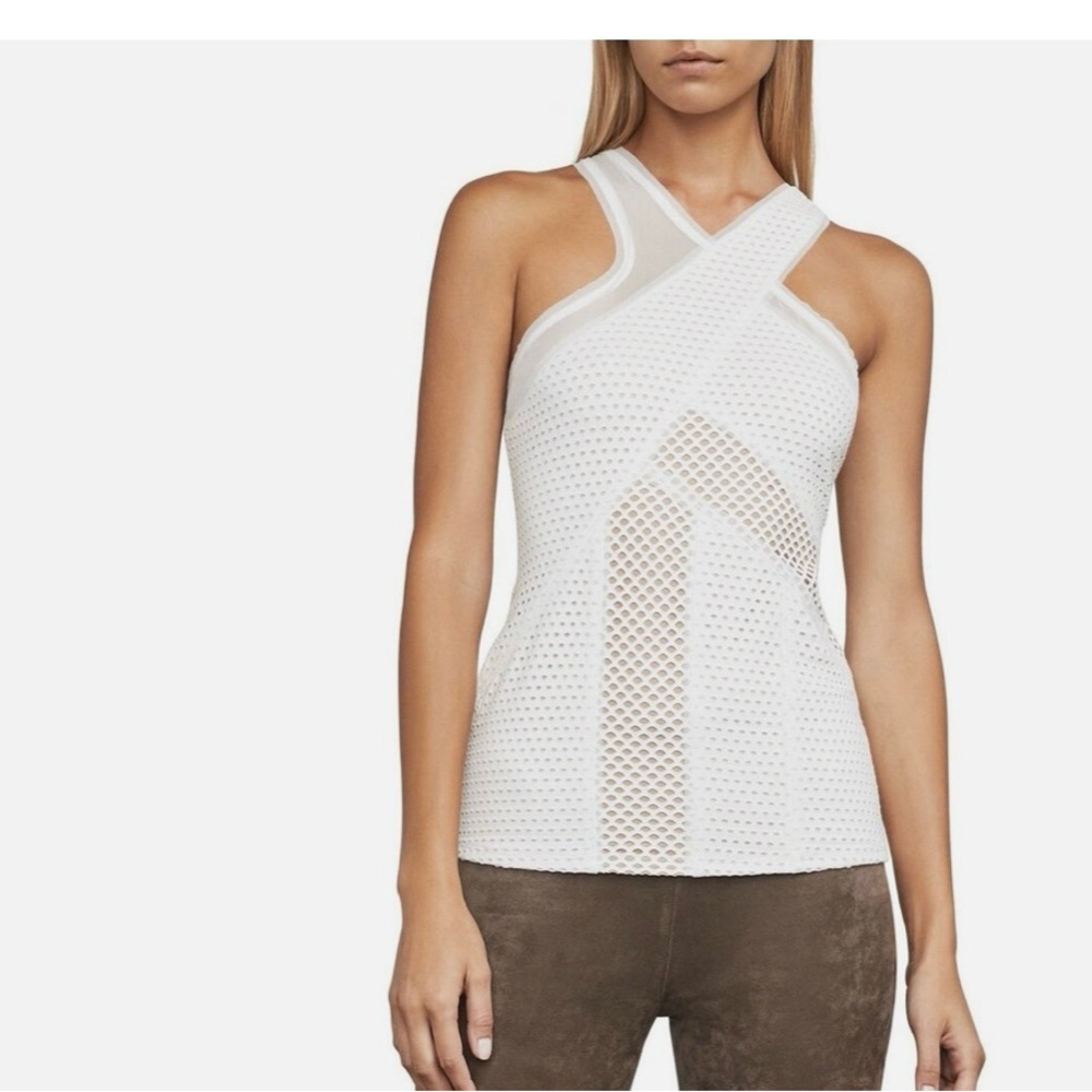 BCBG MAX AZRIA OFF WHITE KATLIN GOMETRIC MESH TANK Size XS - Picture 4 of 12